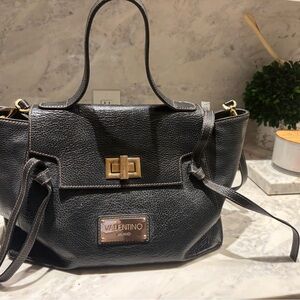 Valentino Chocolate Brown Leather Shoulder Bag with Gold Accents